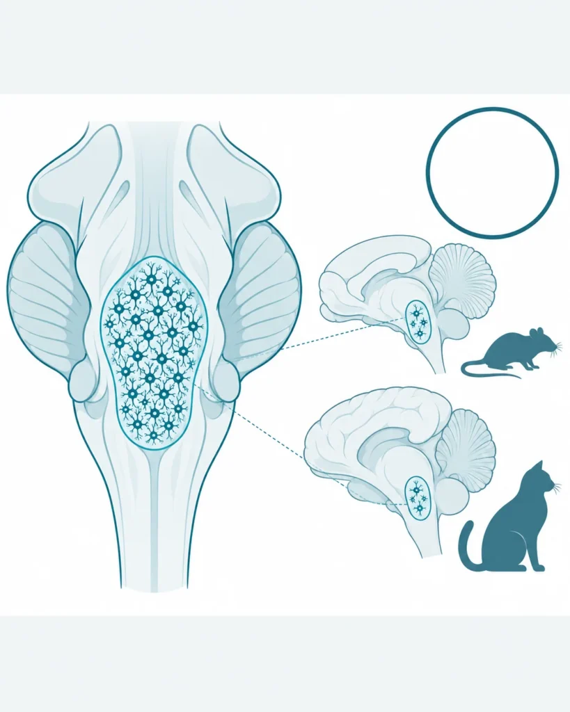 Jądra szwu — Dziesiątki tysięcy neuronów serotoninowych w jednym jądrze